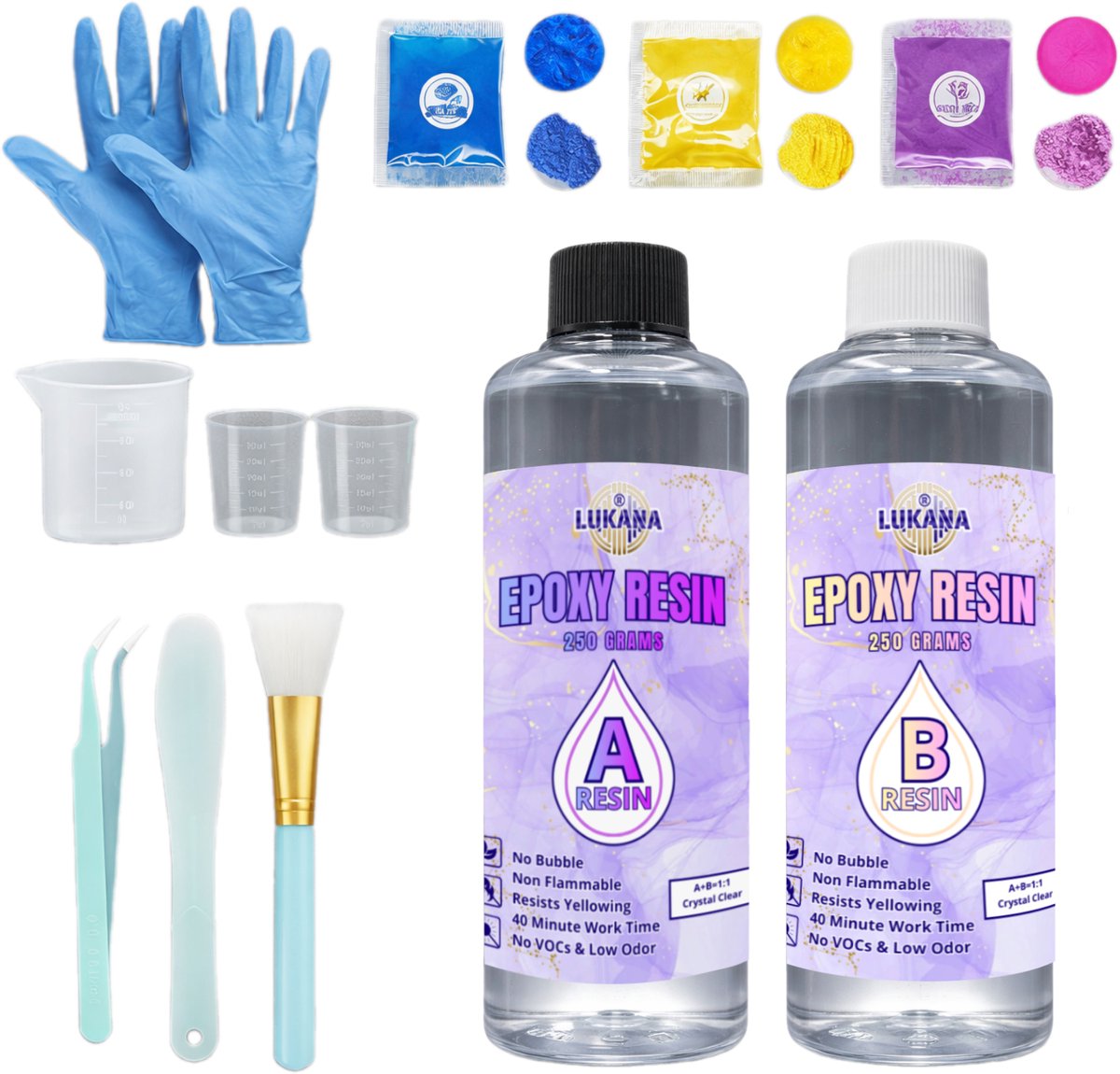 Lukana Premium Epoxy Hars Resin - 500 Gram - A+B 1:1 - Sieraden maken - Transparant - Epoxy - Giethars - Gieten - DIY - Sterk en Transparant