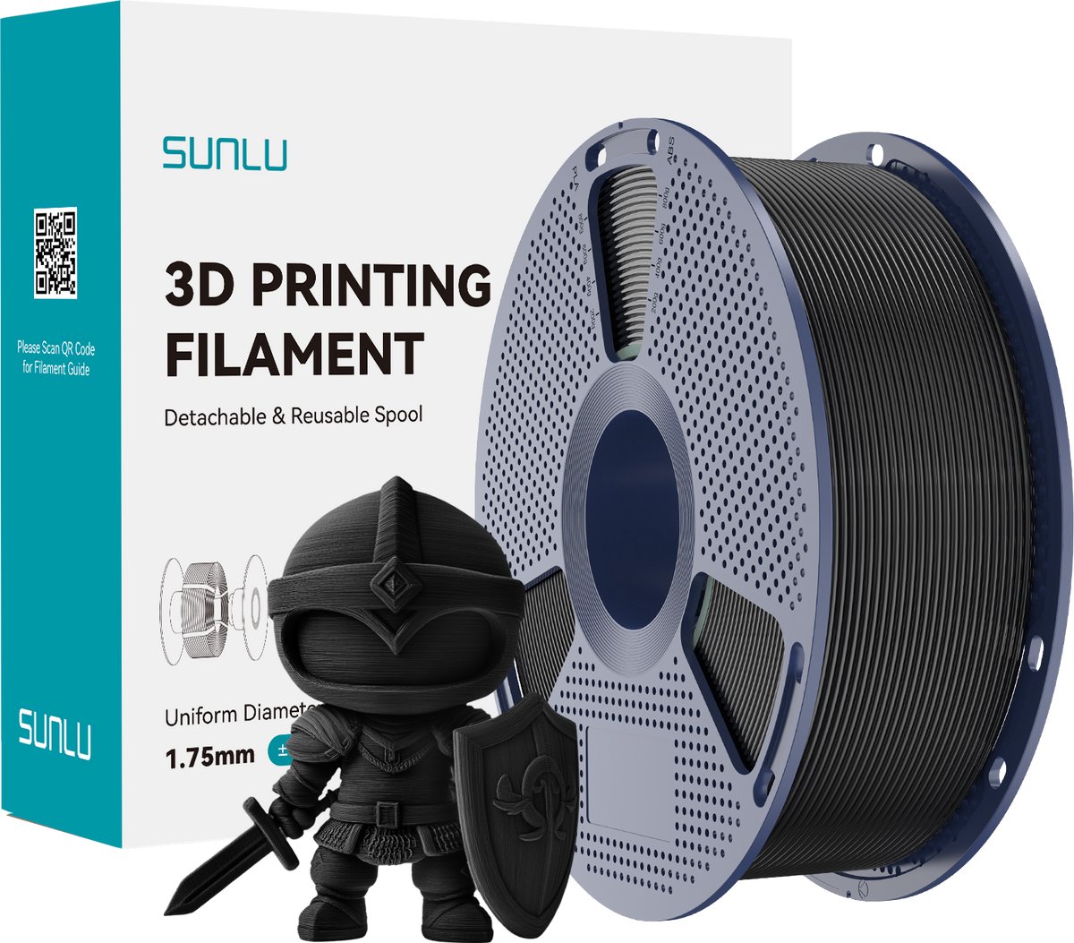 SUNLU 3D-filament PLA+ 1.75mm ZWART