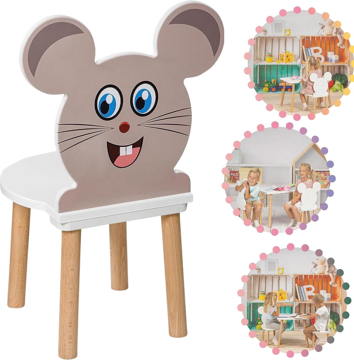 Kinderstoel Hout - Kindertafel Kruk - Spelen en Leren - Afgeronde Hoeken - 60 x 31 x 31 cm - Natuurlijk