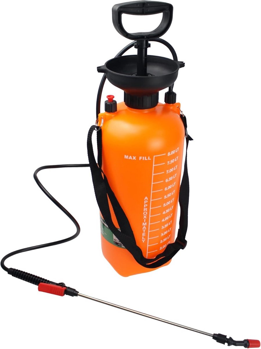 Druksproeier Met Lans - Drukverstuiver 8 Liter - Tuin Besproeien - Roestvrij Stalen Lans - 8 Liter Inhoud