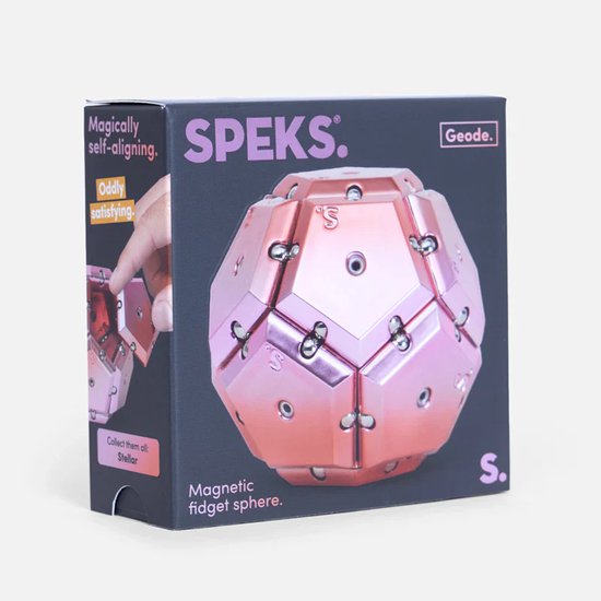 SPEKS Geode magnetische fidget sphere, roze en paars, glanzend metaal.