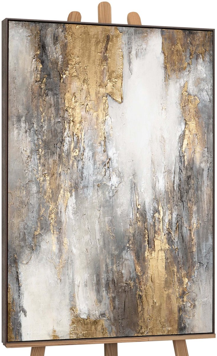 YS Canvas schilderij groot handgeschilderd zachte tijdstroom abstract meditatief – YS-Art Gallery – Rustgevende wanddecoratie voor woonkamer – Modern schilderij voor slaapkamer Grey