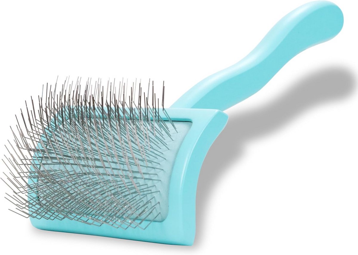 Honden Slicker Borstel - Vacht Ontklitter - Pluis Ontwarren - Lange Flexibele Pinnen - Medium Grootte - Groenblauw