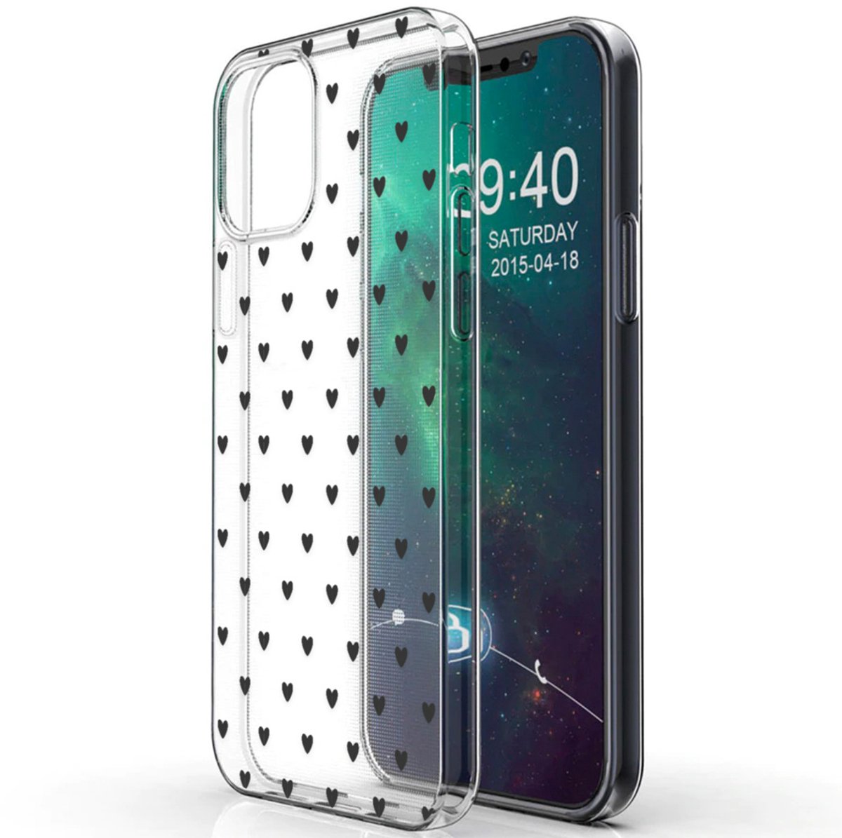 imoshion Hoesje - Geschikt voor Apple iPhone 12 Mini - Design hoesje - Hearts All Over Black