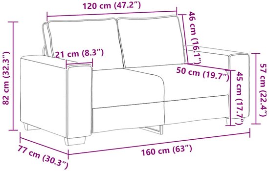vidaXL - Canapé 2 places - 120 - cm - tissu - gris foncé