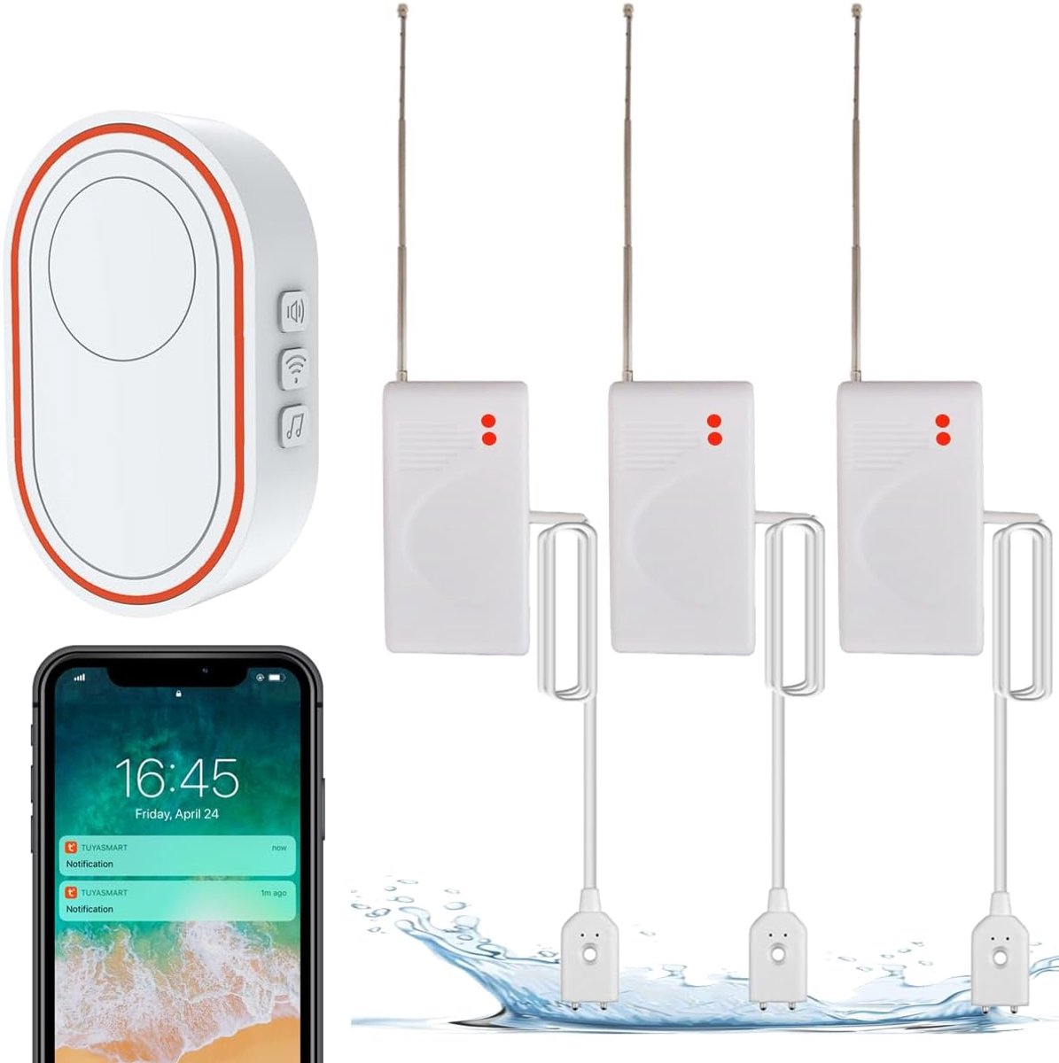 Waterleksensor Set - Slimme Watersensor - Huis Beveiligen - App Meldingen - 3 Stuks