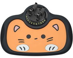 Schattige kat-telefoonhouder voor op het dashboard – Antislipmat – Inclusief parkeernummerplaat – 360° draaibare autotelefoonhouder – Multifunctionele antislipmat voor in de auto