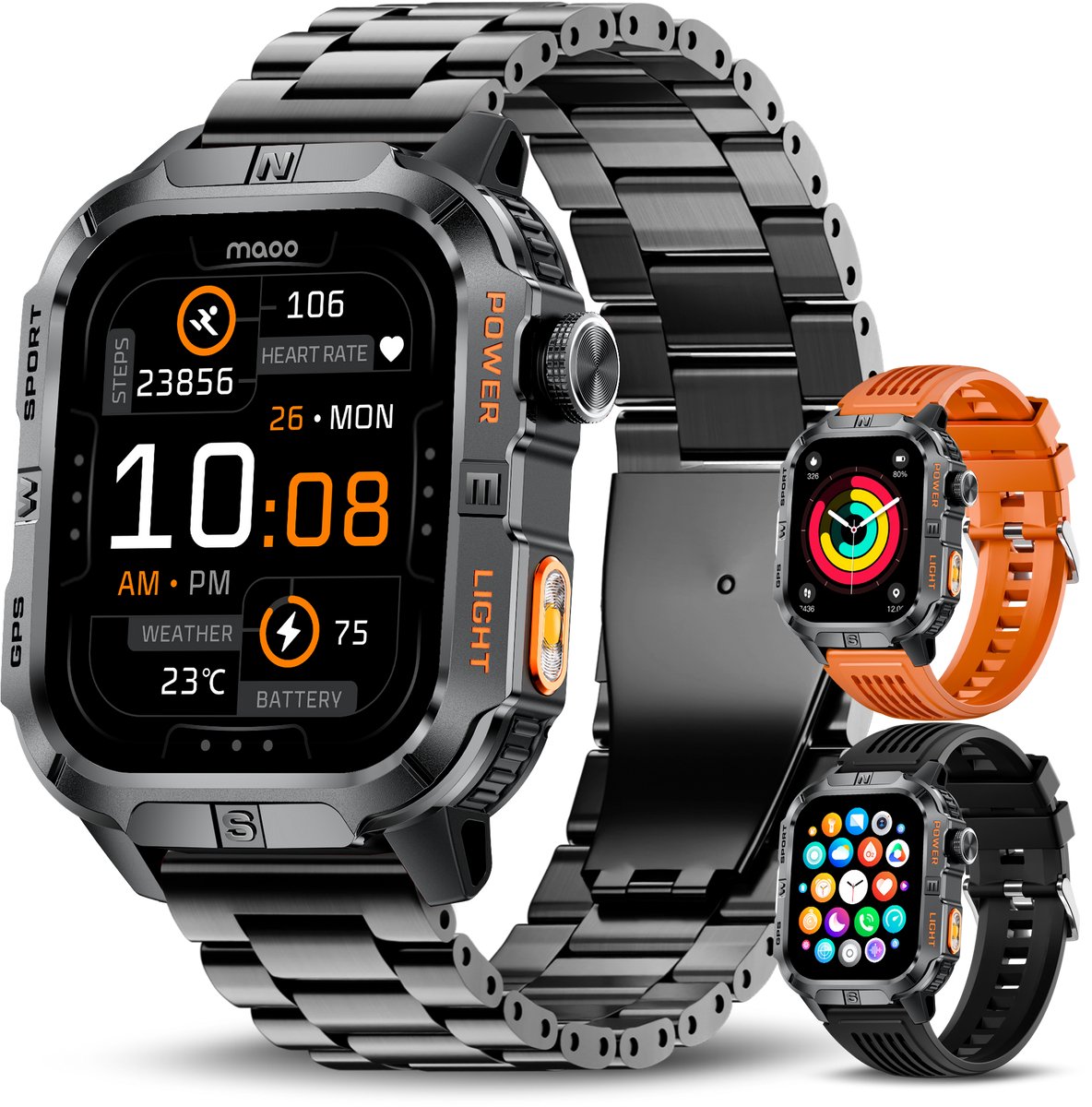 Maoo FORGE GPS Square Smartwatch Heren met Hartslagmeter - Maoo Smartwear - €69,95