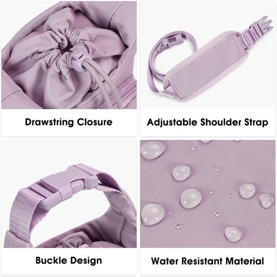 Draagtas voor waterfles - Waterfles Draagtas - Drinkfles Houder - Waterfles Mouw met Verstelbare Schouderriem - Draagtas met telefoonvak - Draagbare Waterfles Houder Tas - Bottle Bag - Waterfles Draagtas voor Wandelen Camping - 30*12*10cm - Paars — afbeelding 2