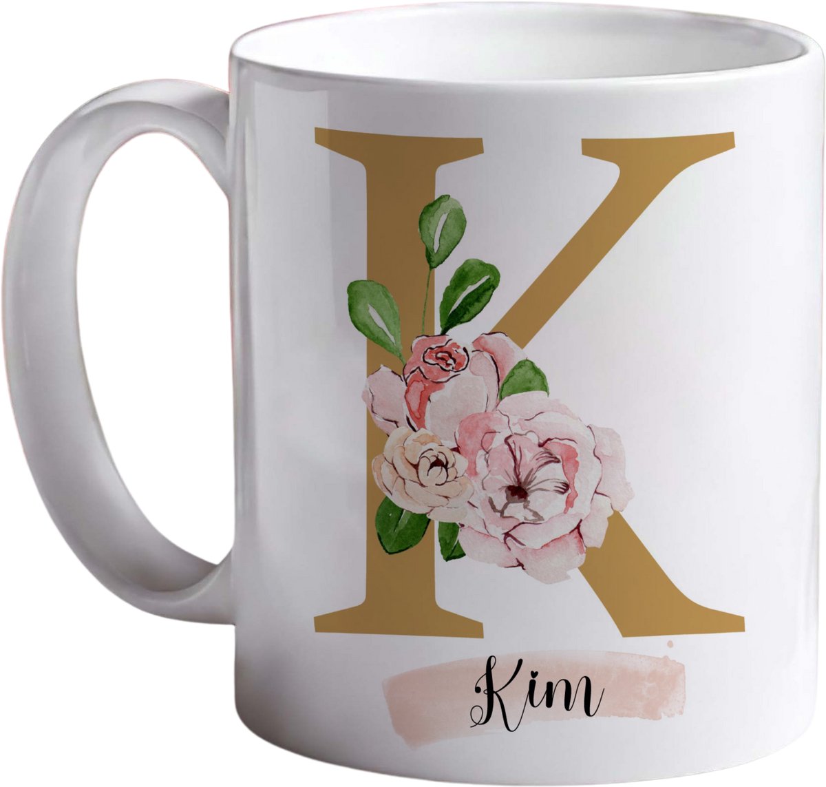 Mok met Letter en Naam – Bloemen Design – Cadeau met Initiaal – Koffiemok 350ml – Inclusief Cadeauverpakking