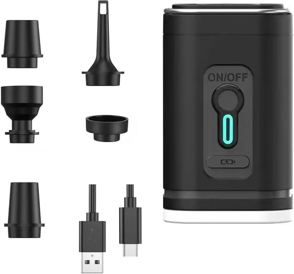 Elektrische luchtpomp-2400 mAh -Oplaadbare elektrische pomp-Ultralichte draagbare luchtpomp - Buitenkampeerluchtpomp-Opblazen en leeglopen - Zwart-voor het leegpompen van opblaasbare artikelen, kinderzwembaden, luchtmatrassen, boten en zwembaden