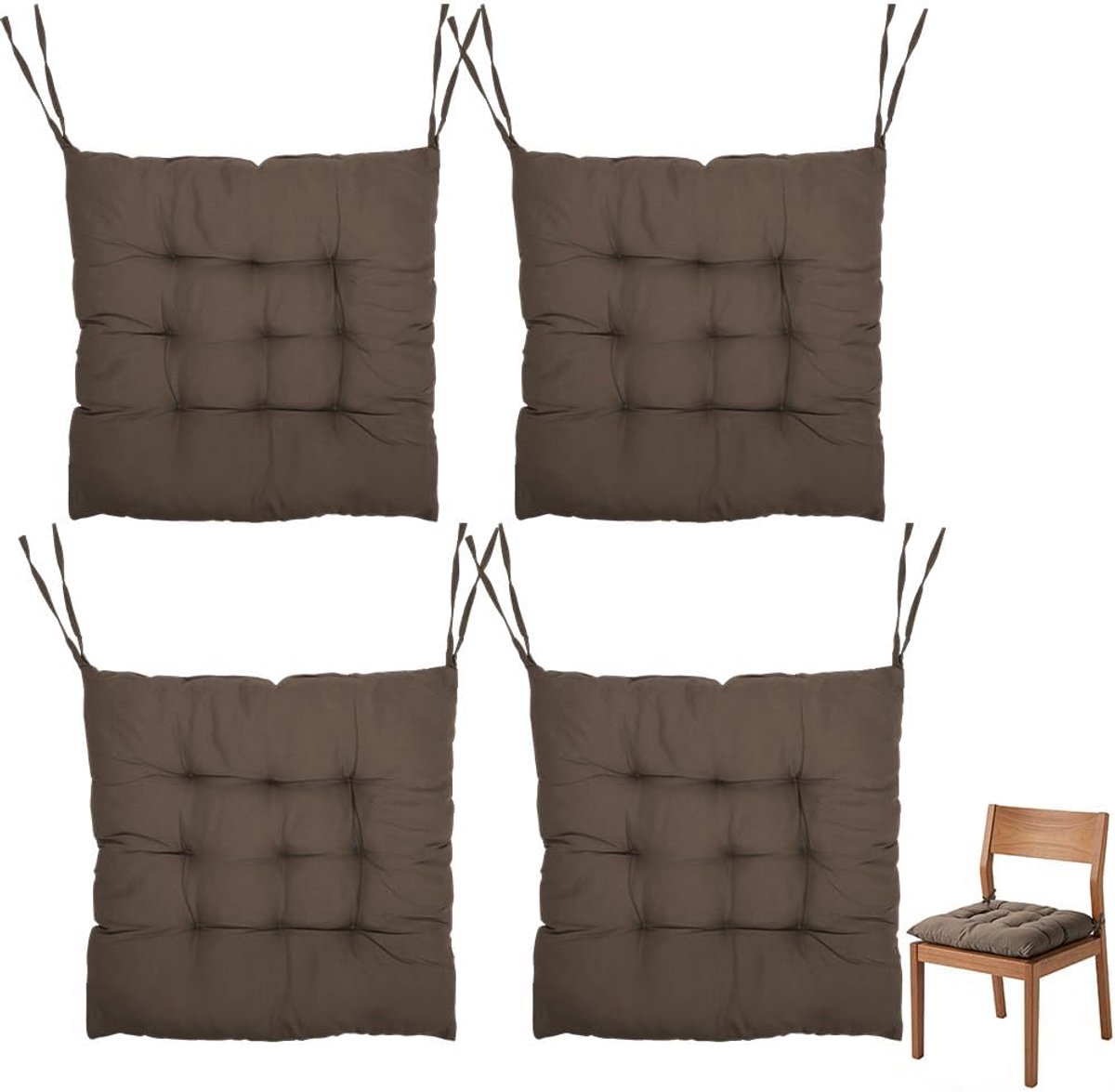 Imperatoris Zitkussen - Stoelkussen - Tuinstoelkussens - Eetkamer Kussen - Stoelkussens Eetkamer - Geschikt voor Binnen en Buitengebruik - Seat Cushion - 40 x 40 cm - Set van 4 - Koffiebruin - van Imperatoris