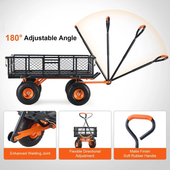 Jessi Store - Tuinkar - Bolderkar - Transportkar - Kantelfunctie - Verwijderbare Zijkanten - 180kg - 10 inch wielen - 177x49,5x50cm van Merkloos — afbeelding 2