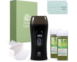 Relax Master Wax Apparaat - Digitale Wax Roller - 2x Aloe Vera Vulling - Aftercare & Waxstrips - Zwart