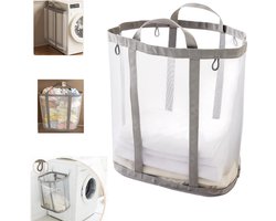 Opvouwbare ademende wasmand - waszak van gaas - wasmand voor het sorteren van kleding - waszak van gaas met handvat - opvouwbare wasmand - opvouwbare wasmand voor wandmontage - geschikt voor badkamer - studentenkamers - reizen - grijs