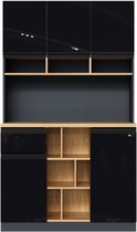 105×45×185cm, moderne keukenkast, buffetkast, dressoir, grijs en zwart, metalen handgrepen, verstelbare planken, lades, open opbergruimte, anti-kantelaccessoires, geschikt voor keuken, woonkamer en slaapkamer