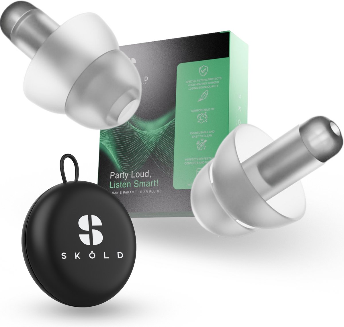 Sköld Transparante Oordopjes 2 stuks Gehoorbescherming met Helder Geluid – Oordoppen voor Festivals, Concerten, Clubs & Uitgaan – Earplugs – Partyplugs - 19dB Demping - Volwassen en Kinderen