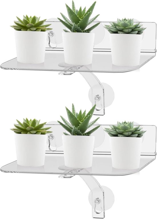 Foto: Smoakez raamplantenrekken 30 cm transparant acryl vensterbank plantenrek sterke cup zuiging vensterrek binnentuin bloemen vetplanten kruiden bloempotten set van 2