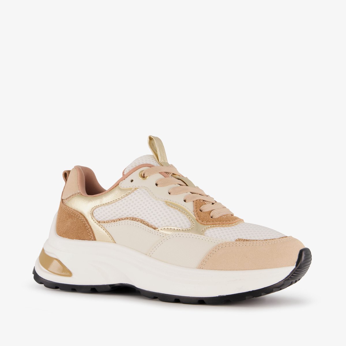 Harper leren dames sneakers beige goud - Maat 39 - Echt leer - Uitneembare zool