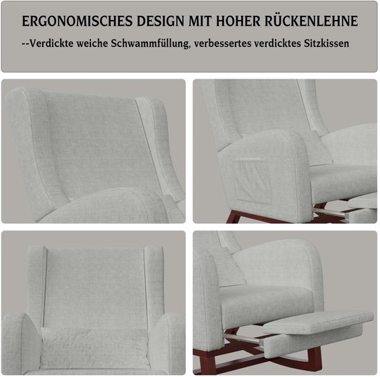 HOMCOM schommelstoel met kruk schommelstoel schwingstoel met linnenlook stofbekleding stoel voor woonkamer, slaapkamer, crèmewit