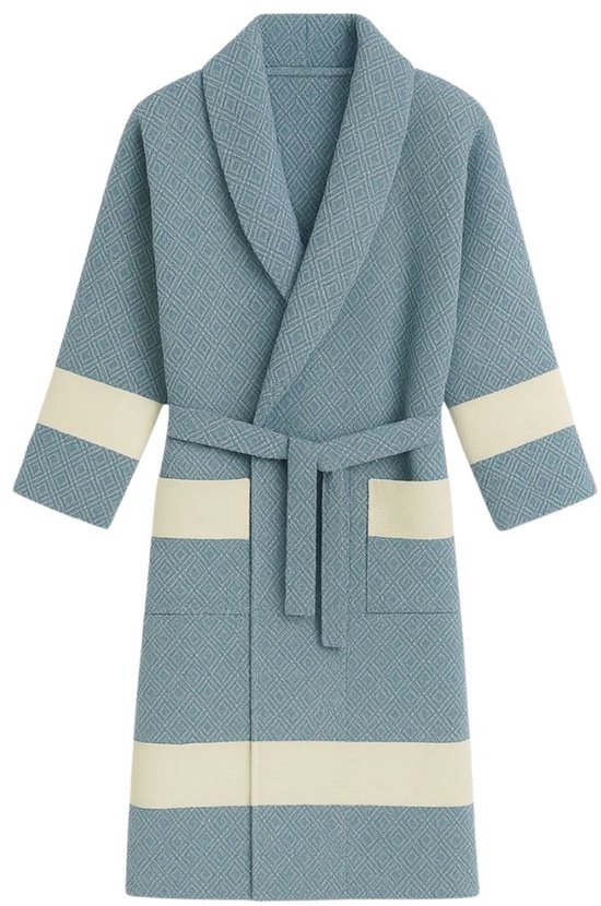 Peshtemal badjas hamam – sauna badjas - 100% hoogwaardig katoen – sneldrogend & lichtgewicht – zomer | ochtendjas - unisex hamam badjas - blauw - maat S/M