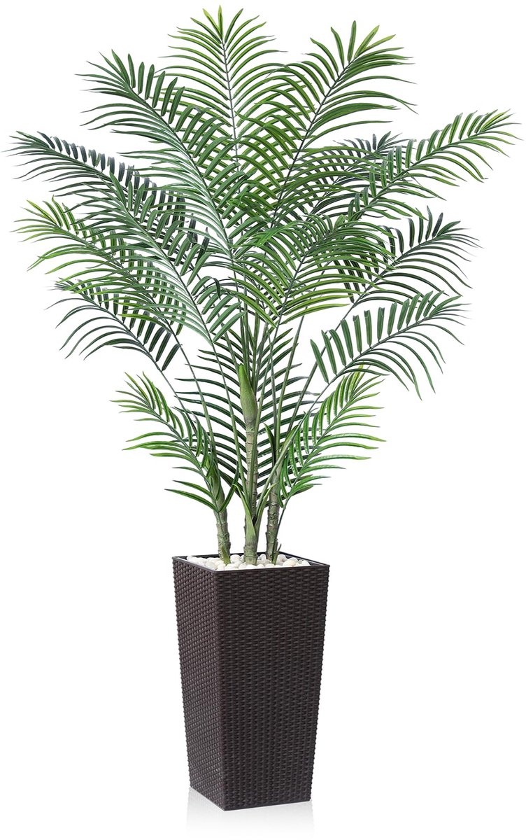 SOGUYI 180 cm kunstpalm – UV-bestendige tropische kunstpalm voor binnen- en buitendecoratie – Grote kunstpalmen met espressobruine kegelvormige plantenbak
