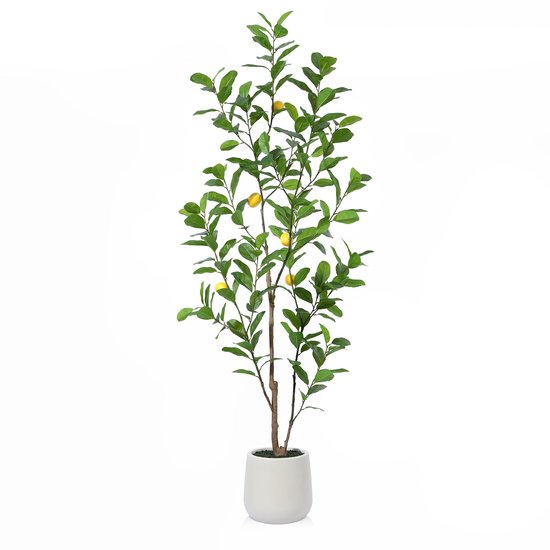 Fopamtri Kunstmatige Citroenboom 150 Cm Met Witte Plantenbak - Realistische Nepplant Met Citroenen