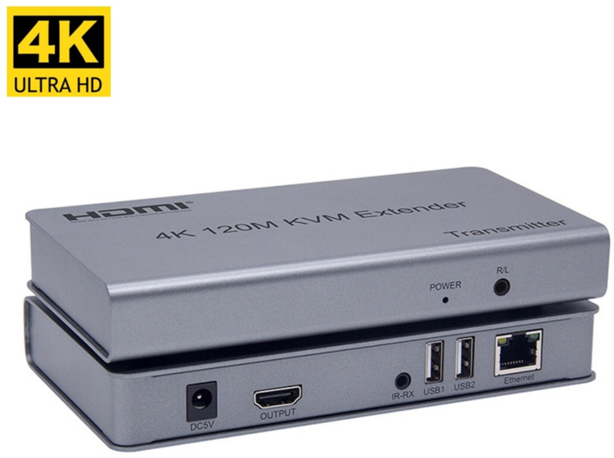 Delmark KVM Extender over RJ45 tot 120M - 4K/1080P HDMI - Cat6 - met IR & USB (Muis/Toetsenbord) Ondersteuning