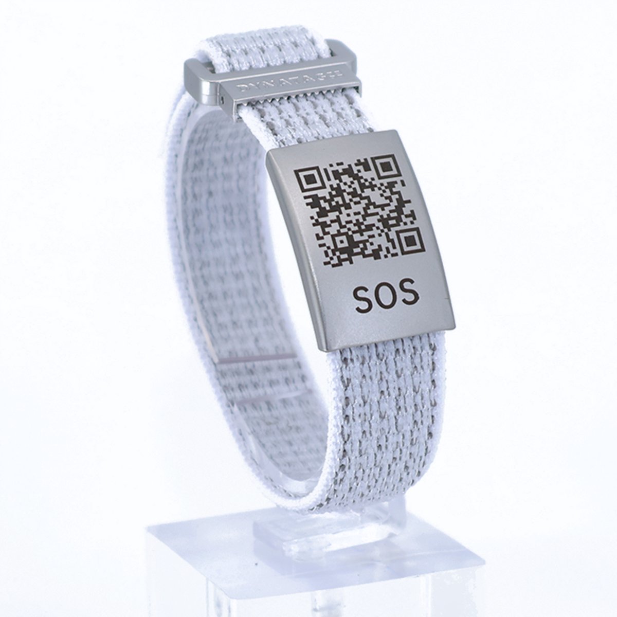 DynaTag SOS Armband Medische Armband met QR-code - Textiel Wit - Volwassenen en Kinderen