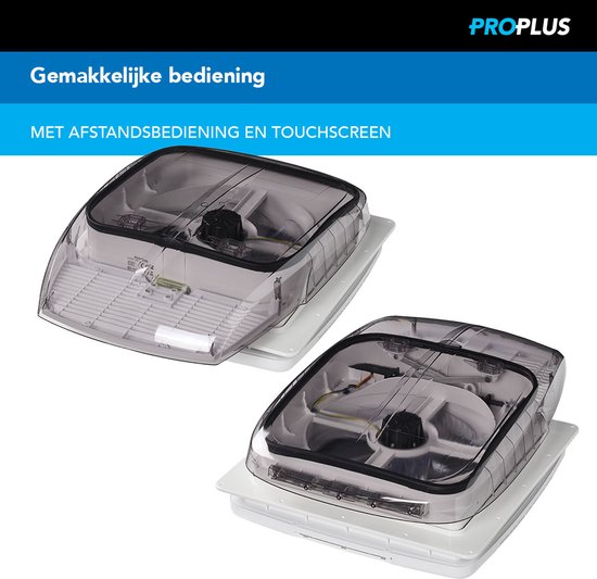 ProPlus Dakluik DeLuxe - 40 x 40 cm - 12 Volt - LED-verlichting - Touchscreen, Afstandsbediening & Stille Ventilator - Insectenhor - Dakraam Caravan - Transparant van ProPlus — afbeelding 2
