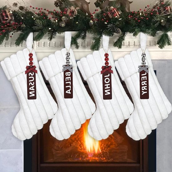 LOMOHOO Knitted Christmas Stockings with Name Tags, 18 inch Large Christmas Stockings Set of 4 Rustic Personal Stockings Decorations for Family Holiday Season Decor Kids Christmas Decorations LOMOHOO Knitted Christmas Stockings with Name Tags, 18 inch Large Christmas Stockings Set of 4 Rustic Personal Stockings Decorations for Family Holiday Season Decor Kids Christmas Decorations