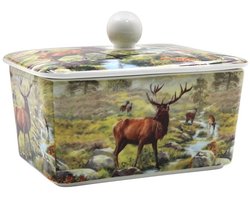 Cosy Creations Porseleinen Botervloot met Hertendecor – 16x10x10 cm met pepermuntdoosje
