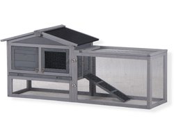Topmast Konijnenhok Konijnenkooi Sunshine - Met Ren - Voor Buiten - Grey Washed Wood 156 x 52 x 68 cm
