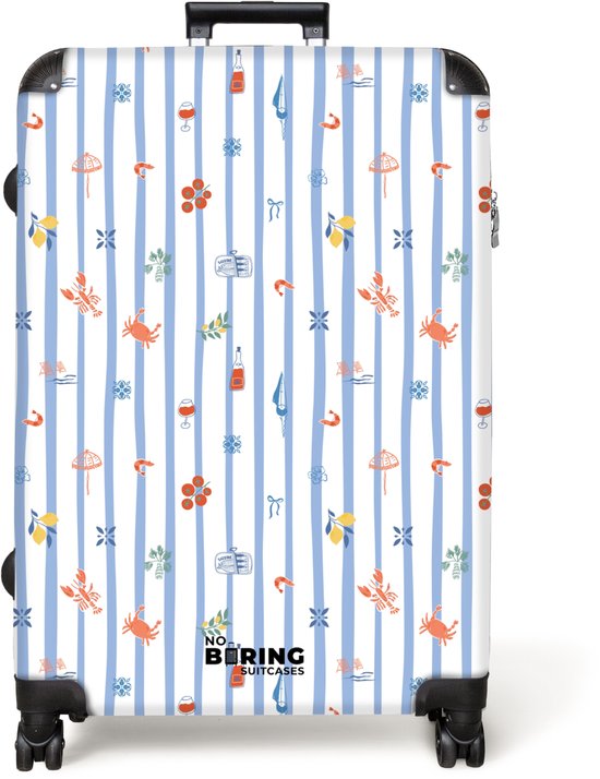 NoBoringSuitcases.com® – Koffer groot – Reiskoffer lichtgewicht – Gestreepte vakantie print kleurrijk – Rolkoffer met 4 wielen – Grote trolley XL – 98 liter bagage