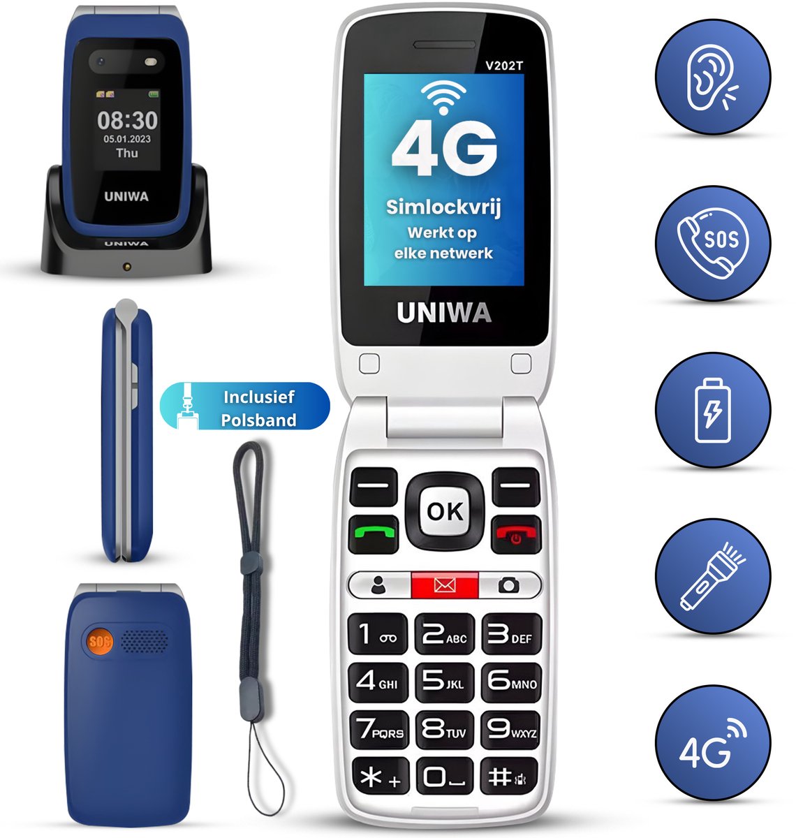Senioren telefoon 4G klapbaar SOS grote toetsen gsm mobiel