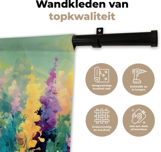 Wandkleed 60x45 cm - Wanddoek Dromerige - Langgerekte bloemen - Wandtapijt - Wandkleden