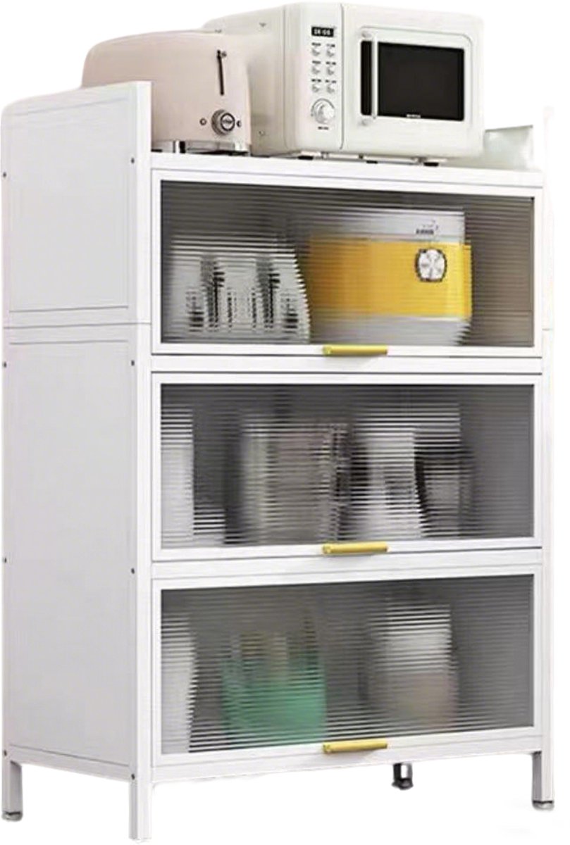 OFMOTRA Keukenkast - Keukenkast Staand - Magnetronkast - Ovenkast - Magnetronrek - Apothekerskast - Keukenkast Organizer - Kast - Rek - Beugel - Boekenkasten - Woonkamerkasten - met 4 planken - Wit