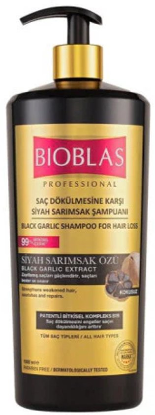 Bioblas Anti haaruival Shampoo Zwart Knoflook 1000ml, Geurloos, Anti-Haaruitval voor Dames en Heren - unisex - Herbal shampoo - Bio shampoo - Organic - Bioblas shampoo - Anti- haaruitval