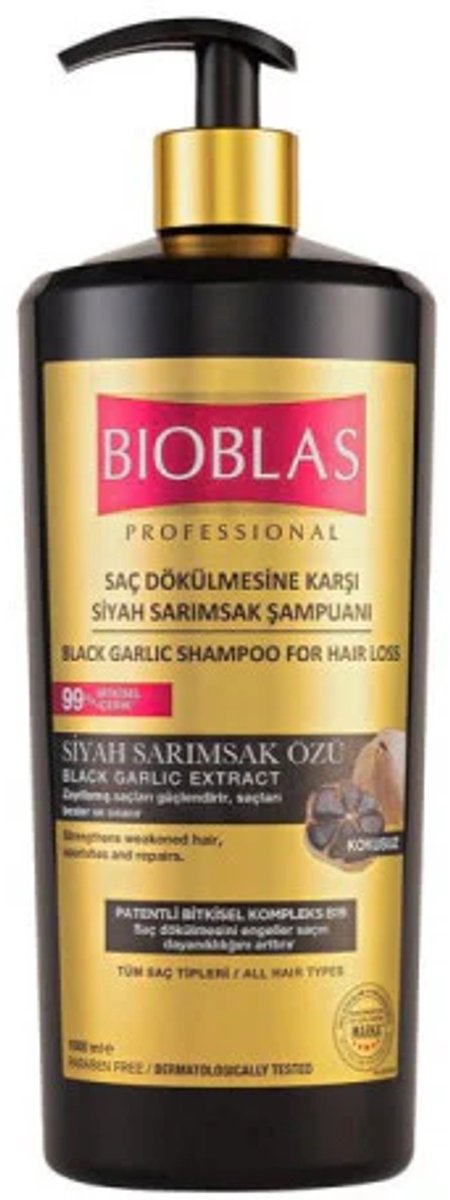 Bioblas Zwarte Knoflook Shampoo 1000ml Geurloos Anti-Haaruitval voor Dames en Heren