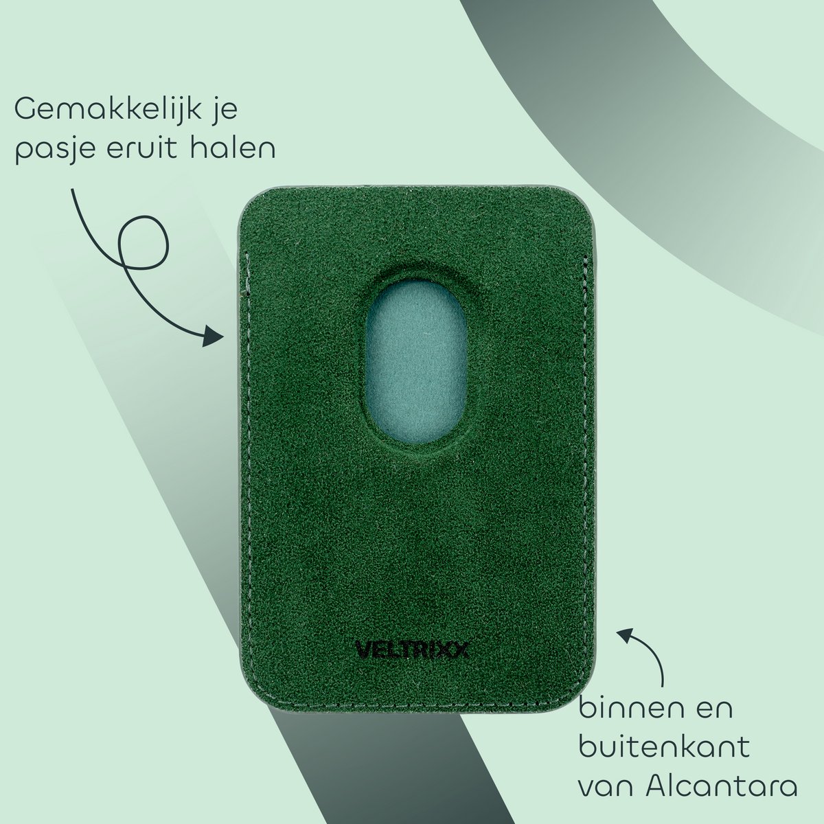 Veltrixx Apple iPhone – MagSafe Wallet – MagSafe Pasjeshouder – Alcantara – Emerald Green