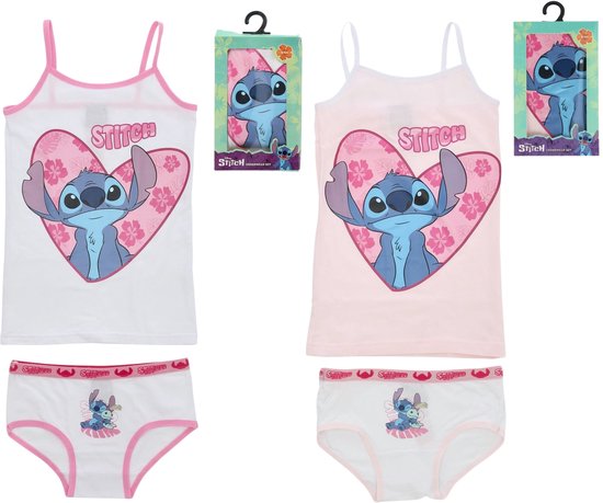 Lilo & Stitch Ondergoed set - Maat 122/128 - Roze - Wit - Hemd