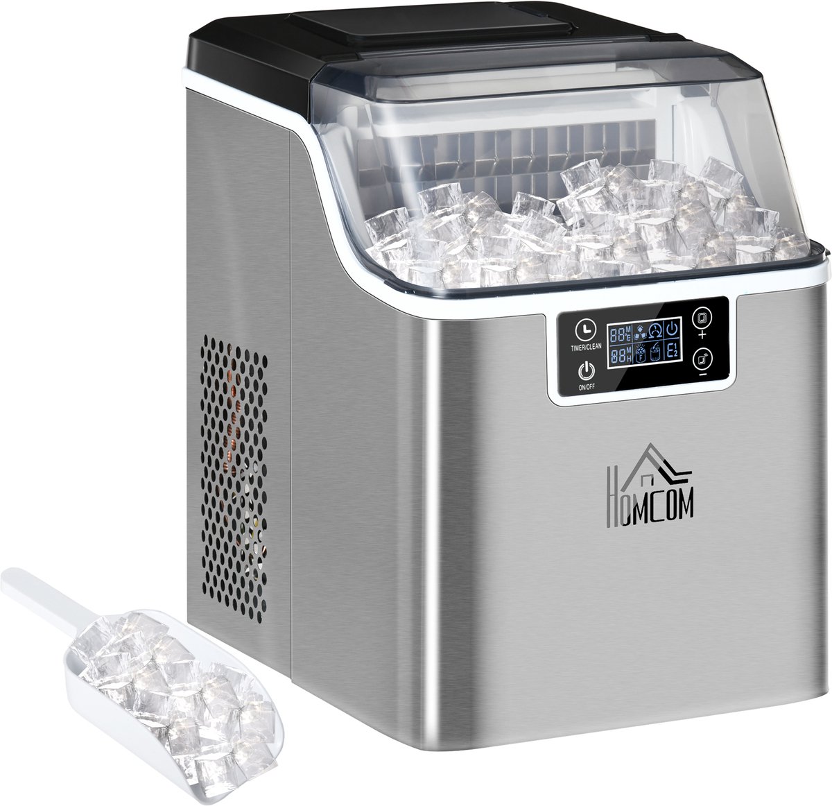 HOMCOM-Eiswürfelmaschine aus Rostfreier Stahl, Kupfer Silber