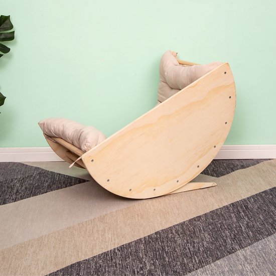 Buxibo 2-in-1 Klimboog met Kussen - Houten Speelboog - Montessori Klimrek - 80x47x58 cm - Naturel van Merkloos — afbeelding 3