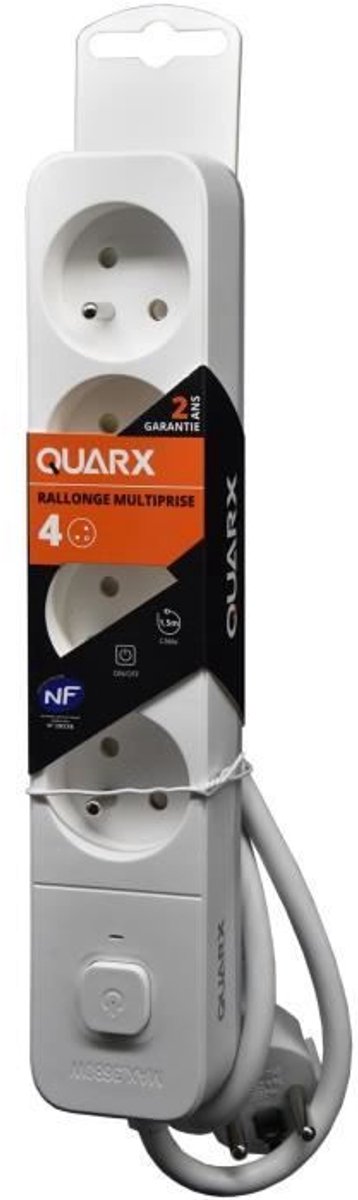 Stekkerdoos - QUARX - 4 stopcontacten - Met schakelaar, 3m kabel