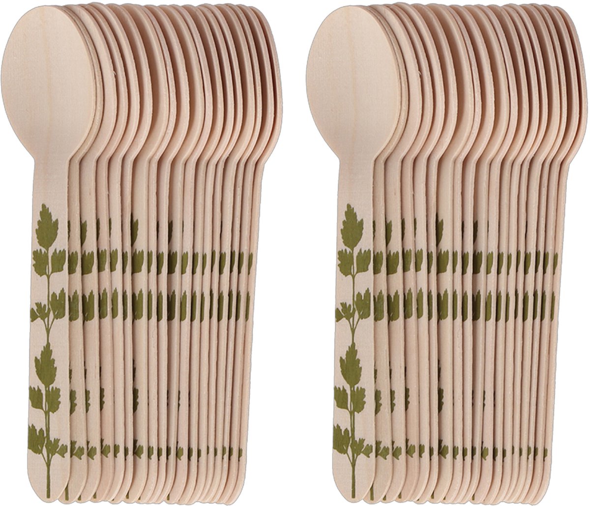 Esschert Design Lepels - hout - 40x - kruidenopdruk - 16 cm - BBQ/Verjaardag/Camping/Party
