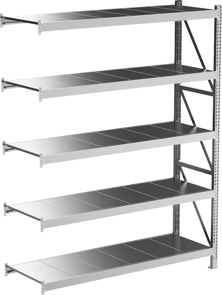 Povag Aanbouwmodel stellingkast - 200x150x50 cm - 5 legniveaus - 150 kg per legniveau - Gegalvaniseerd staal