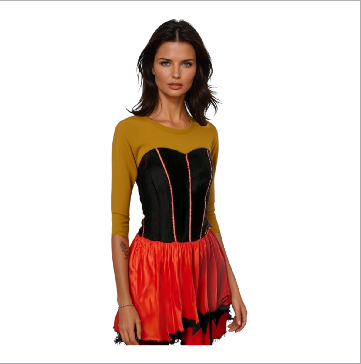 Sexy Spaanse Flamingo Verkleedjurk – Rood & Zwart – Strapless Korset Achtig Top Carnaval Kostuum – Complete Outfit voor Feest & Rollenspel – Maat Large