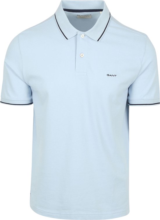 Gant Tipping Piqué Poloshirt Lichtblauw - Maat M - Heren
