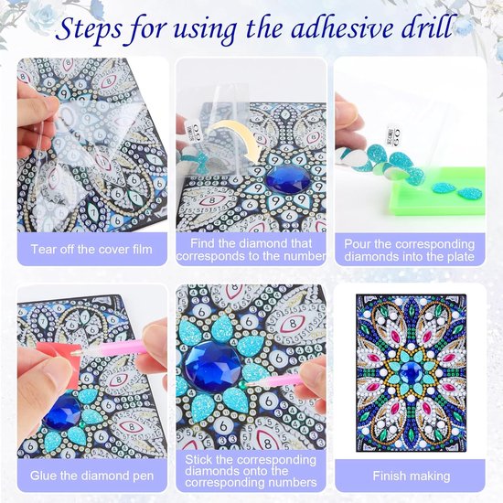2 stuks Diamond Painting Mandala A5 notitieboek - knutselset voor kinderen vanaf 6 - 7 - 8 - 9 - 10 jaar - 5D DIY Diamond Pasted Painting - notitieboeket - knutselen - meisjes - cadeau - creatief speelgoed voor meisjes van 10 van Joy Toy — afbeelding 2