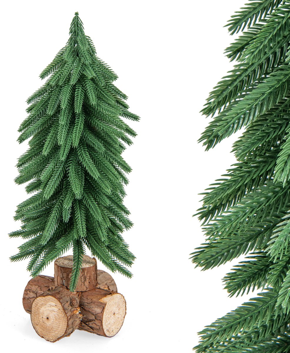 COSTWAY Kunstkerstboom, 40 cm, kleine kerstboom op houten voet, tafelkerstboom met 200 takuiteinden, dennenboom, kunstspar voor Kerstmis, voor thuis, kantoor, groen